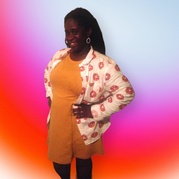 Men's Cut - H&M Divided Blue All Over Donut Print Button Down - Picture 10 of 12